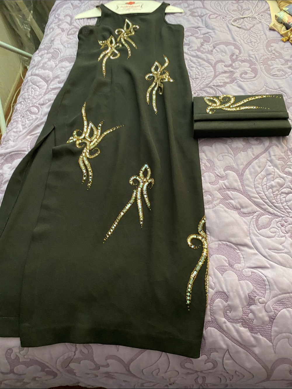 Black Embellished Women's Skirt with Gold Sequin Accents